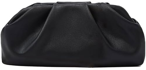Amszke Black Clutch for Women, Vegan Leather Evening Purse, Soft Pleated PU Formal Clutch Bag for Weddings Proms Cocktail Parties, Dressy Party Accessories-Gemma