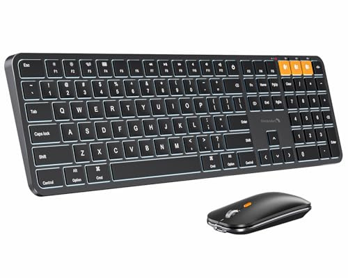ProtoArc KM100-A - Teclado y mouse Bluetooth retroiluminado para Mac, teclado inalámbrico de tamaño completo para Mac, multidispositivo, recargable, sin USB, para MacBook Pro/Air, iPhone, iPad, color
