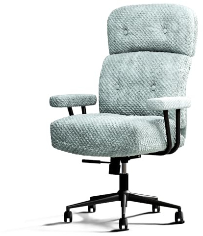 EIZIMZVU Ergonomic Home Office Chair with Adjustable Headrest, 5 Thick Cushion, High Back Swivel Desk Chair, Multiple Materials & Colors Computer Chair (High-back, Velvet-Blue)