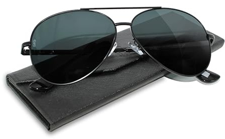 SIBERIAN 100% Real Glass Aviator 60mm USA Premium Pilot Sunglasses Men/Women UV400 Protection Non-Polarized (BLACK lenses/BLACK frame)