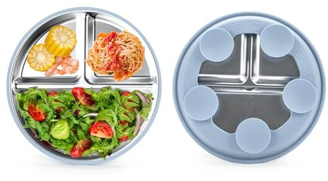 LCUHAVA Edelstahl Teller, Portionskontrollteller Edelstahl 4 STK, Edelstahlteller 20 x 20 x 2 cm, Edelstah Geteilte Teller für Erwachsene, Nicht Rutschig und Mikrowellen Fest für Heim Camper