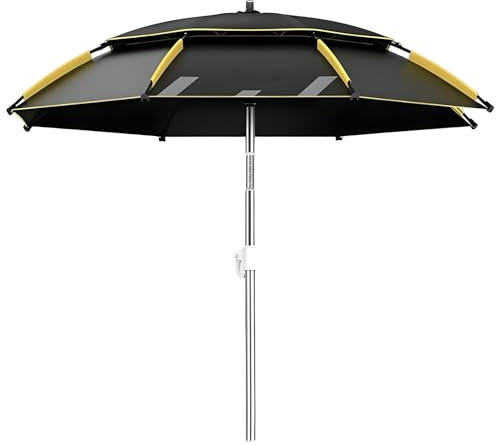Ombrellone da Spiaggia Antivento con Rotazione a 360°, Ombrellone da Pesca Portatile, Parasol da Giardino con Borsa per Il Trasporto, Spina di Terra(220cm/7.2ft)