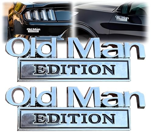 2PC 3D Chrome Old Man Edition Car Emblem 2025 New Funny Metal Vehicles Side Decals Truck Letters Stickers Badges Car Decor Bumper Tailgate Emblems Automotive Accessories Exterior Decoration (A1)