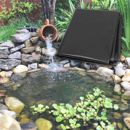 Fodera per laghetto in HDPE, membrana flessibile e impermeabile, 10 x 12 m, spessore 0,12 mm, ideale per fontane e bacini idrici per stagni Koi, disponibile in nero (dimensioni: 2 x 9 m, 4 x 10 m, 7 x