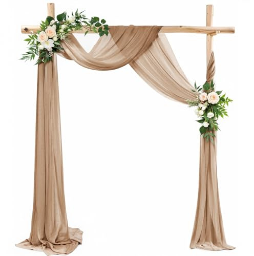 LUKDUNG Hochzeitsbogen Vorhang Querbehang 75cmx600cm, Chiffon Tüll Hintergrund Vorhang Gardinen Deko für Hochzeit Fotografie Party Torbogen Zeremonie, Dunkler Champagner
