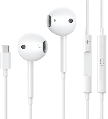 PHONILLICO Ecouteurs filaires USB-C Compatible avec iPhone 17/16/15 et iPad 11/10/Air/Pro- Intra-Auriculaires et Microphone