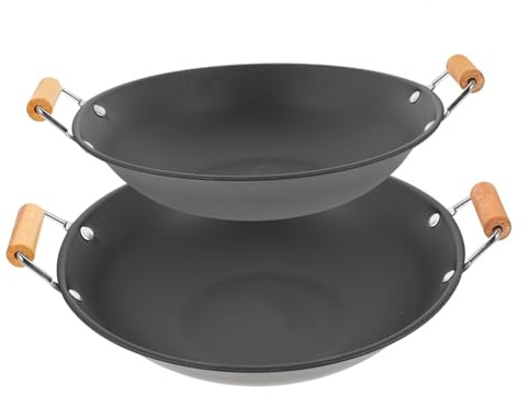 ULTECHNOVO 2piezas Olla Antidesbordamiento De Metal Olla Gruesa Para Cocinar Fuego Con Mango De Madera Para Uso Doméstico Cocinar Fideos o Alimentos Secos
