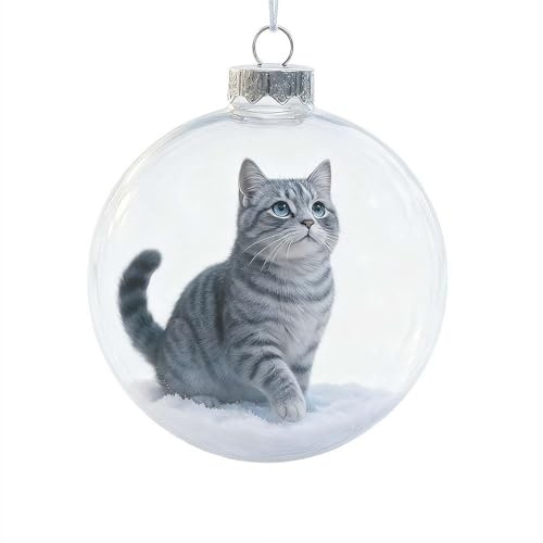3D Katzen-Weihnachtsornament 2025, bruchsicheres Acryl-Katzendekoration mit Glitzer & goldenen Sternen, niedliches Katzen-Figürchen zum Aufhängen, weihnachtliche Dekoration für den Weihnachtsbaum