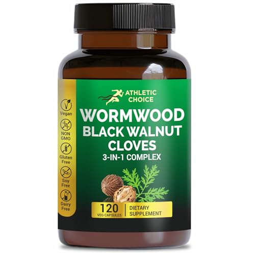 Athletic Choice Wormwood Black Walnut Clove Complex, 3-in-1 Formula with Sweet Wormwood Extract, 120 Veggie Capsules, Non-GMO & Gluten-Free Herbal Supplement for Adults
