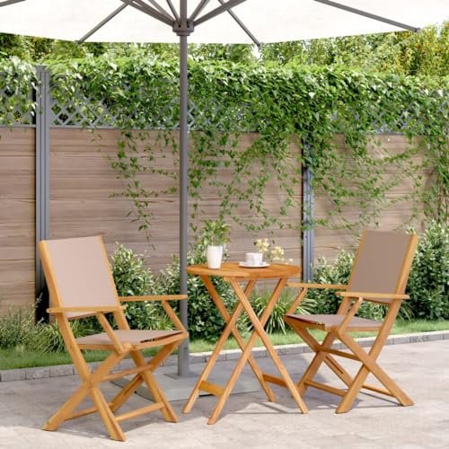 QJBSAVVA 3-TLG. Bistro-Set Taupe aus Akazien-Massivholz klappbar 60 x 75 cm Gartenmöbel Balkon-Set für kleine Balkone modern und langlebig
