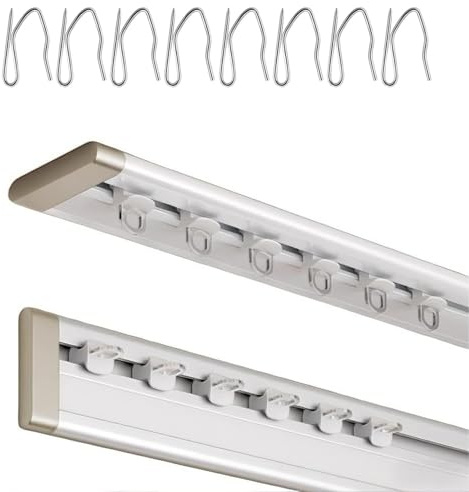 Ultraflache Vorhangschiene 1 Laufig, Geräuscharme Gardinenschiene, 50-600 cm Decken oder Wandmontage, Aluminium Gardinenstange Für Fenster Raumteiler(Weiß,60cm)