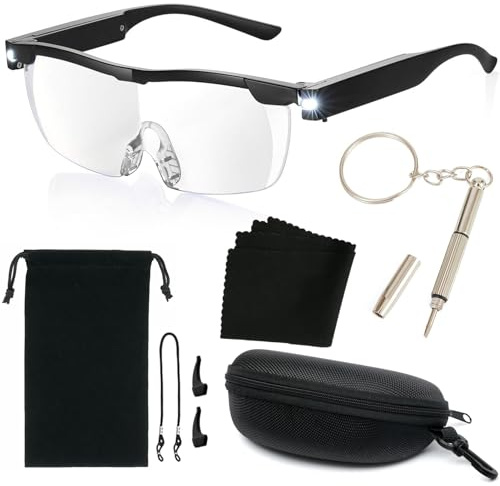 Herbst 8 gafas de lupa con luz, 180 %, protección contra la luz azul