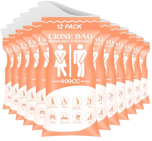 YFVYFV 12/24 Pack Disposable Urine Bags - 800ml Leakproof, Odorless, Wide Opening Travel Pee Bags for Women & Men | Emergency Urinal with Super Absorbent Gel for Road Trips, Camping, Car, Hiking