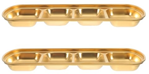 PAMINGONO Plato de Condimentos de Acero Inoxidable 4 Compartimentos Dorado, Juego de 2 Platos para Salsa y Guarniciones, Bandeja Dividida para Restaurante y Uso Doméstico, Utensilios Cocina