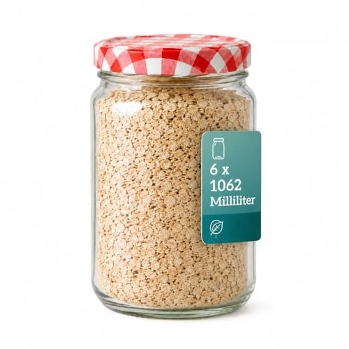 Generisch Lot de 6 bocaux de conservation de 1062 ml avec couvercle à visser TO82 - Grands bocaux de conservation pour la conservation, la fermentation et le stockage - Bocaux Twist-Off pour confiture