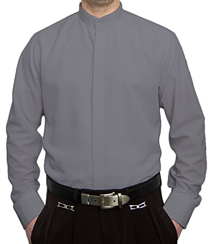 Pierre Martin Designer Herren Stehkragen Hemd Hochzeit Business verdeckte Knopfleiste S9 Langarm Grau Gr. XL 43-44