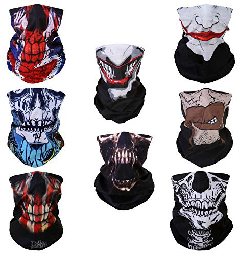 SMEHCF 8 Crâne Vampire Bandeau Bandana Cagoule Demi Masque Bouclier Tête Cheveux Écharpe Cache-Cou Chapeau Polyvalent Pour Femmes Hommes Respirant Réutilisable Lavable Rouge Bleu Marron Noir Blanc