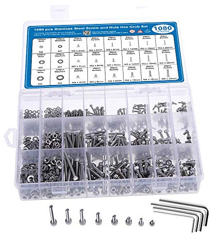 MMOBIEL Schrauben Set - 1080 Stück M2 M3 M4 Edelstahl Sechskopf Knopf Schrauben, Muttern und Unterlegscheiben - Innensechskantschraube, Muttern und Unterlegscheiben - Inkl. Aufbewahrungskoffer