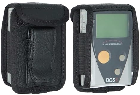 caseroxx Sac Cuir avec Clip Ceinture pour Swissphone Boss 900-935 en Cuir veritable, Housse de Protection à Porter à la Ceinture (avec fenêtre Transparente antisalissure; Coloris Noir)