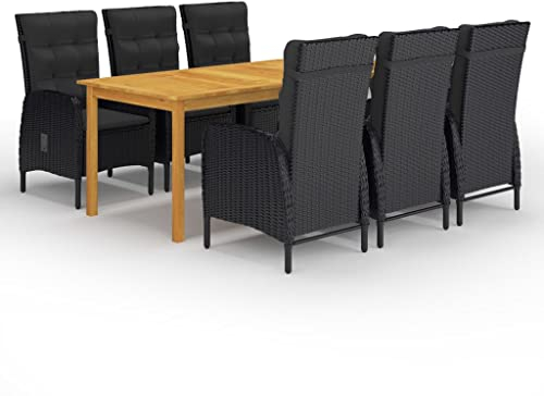 vidaXL Gartenmöbel 7-TLG. Sitzgruppe Gartengarnitur Sitzgarnitur Gartenset Tisch Stühle Gartentisch Esstisch Gartensessel Gartenstuhl Schwarz
