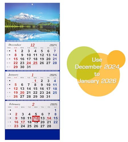 Whchiy Wall Calendar 2026 3 Month Display Vertical Calendar 13.2 x 32.7 Dec 2025 to Jan 2027 Monthly Planner for Daily Organizing and Planning