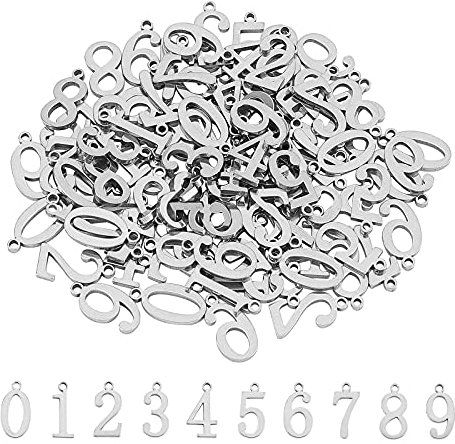 UNICRAFTALE Über 100 Stk Nummer 0~9 Anhänger Metall Charms Edelstahl Nummer Anhänger Hypoallergen Anhänger 1.5mm Kleines Loch Schmuck Anhänger Für DIY Armbänder Schmuckherstellung Zubehör