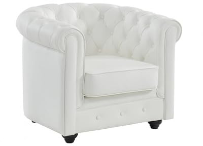 Vente-unique - Poltrona dritta 1 posto Chesterfield - pelle - bianco