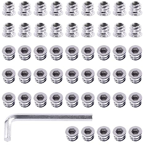 Swpeet 50 Stück 1/4-Zoll-20 x 10 mm weißer, verzinkter Karbonstahl für Möbelschrauben, Gewinde, Holzeinsätze, Gewindeeinsätze, Bolzenbefestigung, Sechskant-Stecknuss (1/4-20 x 10 mm)