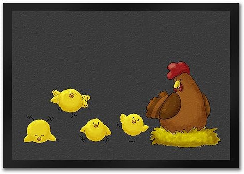 speecheese Huhn im Nest mit Küken Fußmatte in 35x50 cm als schöne Frühlings- oder Osterdekoration für Haus und Terrasse oder den Hühnerstall