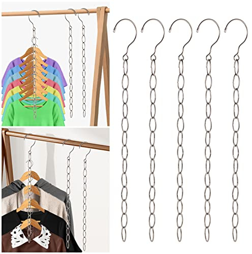 DFQHSCTE 5 Pack Wardrobe Space Saving Hangers, Wardrobe Storage Organiser | Metal Hanger Chains,Smart Space Storage Solution,Magic Multi Hangers For Clothes,Hanging Organiser,Bedroom Storage Ideas