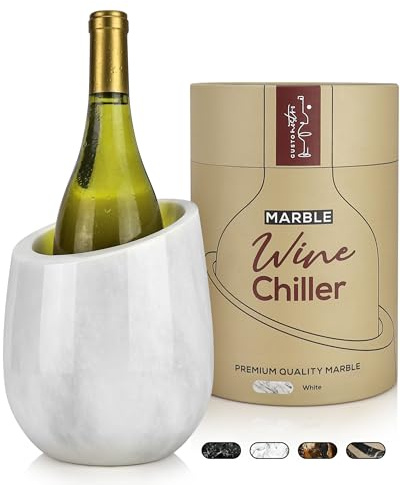 Gusto Nostro Marble Wine Chiller Bucket - 750ml Wine Bottle Cooler and Champagne Chiller for Party, Kitchen, Bar Cart Decor to Chill & Keep Bottles Cold with Unique Wine Lovers Gift Box (White)