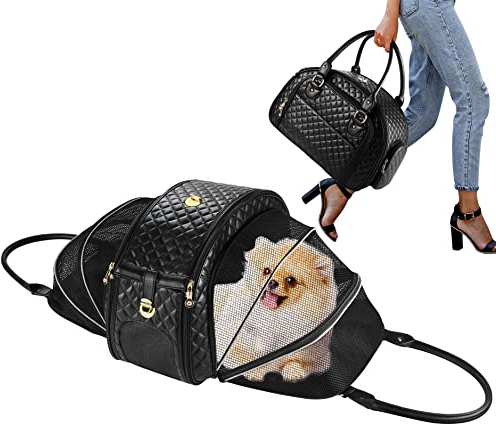 NewEle Hundetragetasche für kleine Hunde, zweiseitig erweiterbar, für kleine Hunde, hält bis zu 4,5 kg, PU-Leder, Haustiertrage, Katzenträger, von Fluggesellschaften zugelassene Welpenbörse für Reisen