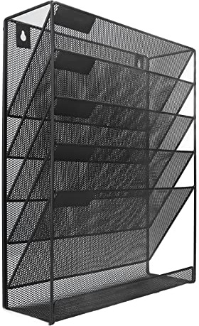 Zeitschriftenhalter Wand, 40,8 x 32,5 x 11 cm Zeitschriften Wandhalter,Zeitungshalter Wand 5 Etagen A4 Querformat Prospekthalter mit Klebehaken, Metall Netz Aufhängen Briefhalter Wand Document Halter