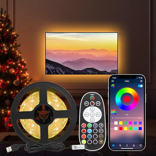 Diyife Ruban LED 3M [avec Télécommande], 5050 RGB Lumineuse Flexible Multicolore Bande LED, Connexion Bluetooth, Synchronisation Musique et Voix, Décoration DIY pour Les Fêtes, Festivals, Événements