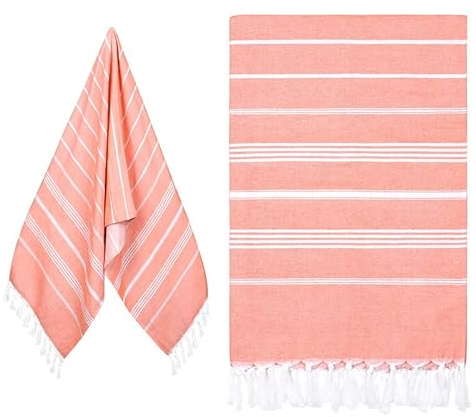Eucomir Toalla Playa Grande Algodon 80 x 190CM Originales - Fouta Beach Towel con Flecos,Toalla Seca Rápida, Sin Arena, para Playa, Natación,Viaje,Naranja Tropical