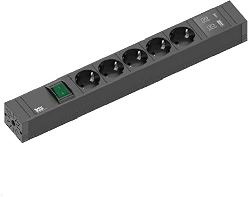 BACHMANN - Connect -Line - 5fach Steckdosenleiste. Mehrfachsteckdosenleiste schwarz mit 5X Schutzkontakt Steckdose, USB -Charger A/C und Schalter. Kabellänge 2,0m H05VV -F 3G1,5mm²