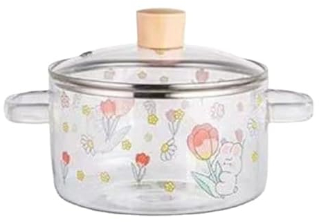 Pentola in vetro borosilicato con coperchio Pentola in vetro borosilicato trasparente (1700 ml) Pentola per pasta, zuppa, latte. (coniglio)