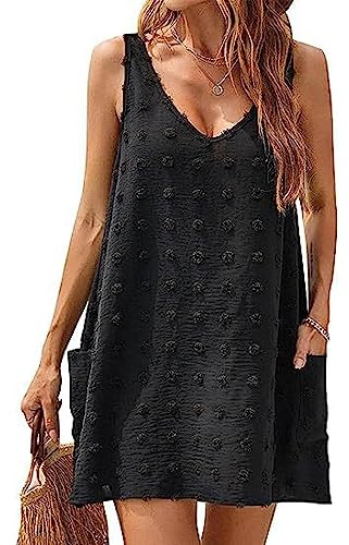 TBSCWYF Vestiti Donna Copricostume Mare Floreale Abiti Donna Estivi Estate Casual Senza Maniche Corte Spiaggia Vestiti da Vacanza Abito da Spiaggia Beach Dress Pareo da Spiaggia Boho Nappa