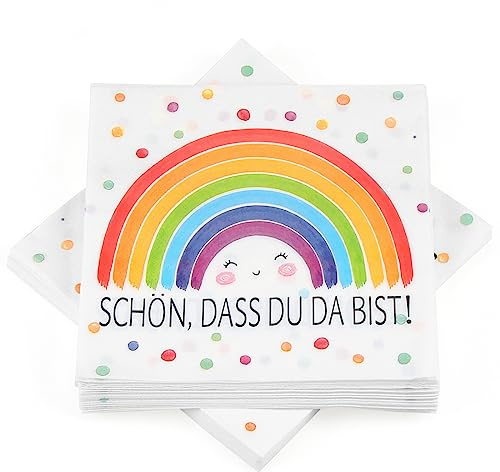 30 Stück Servietten Regenbogen, Regenbogen Servietten für Taufe, Kinder Geburtstag, Mädchen Babyparty, Konfirmation Kommunion Tischdeko, Regenbogen Party, 33 x 33 cm