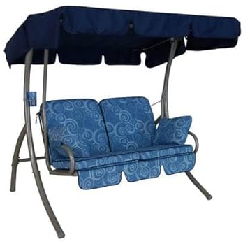 Angerer Freizeitmöbel GmbH Hollywoodschaukel 2-Sitzer Comfort - Gartenschaukel Made in Germany - Schaukel zum Sitzen und Entspannen - mit Bett-Funktion - einfache Montage (Grau-Blau Geblümt)