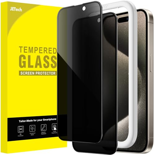 JETech Pellicola Protettiva Privacy per iPhone 15 Pro Max, 2 Pezzi | Vetro Temperato 9H Anti-Spia a Copertura Completa, Bordo Nero, Strumento Installazione Facile, Compatibile con Custodie