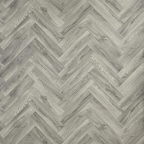 Grey Herringbone Wood Effect Cushioned Vinyl Flooring Light Oak Grey Lino Flooring For Bedroom Bathroom Lounge Non Slip Hard Wearing 2m 3m Width (Fulbourn Grey Oak, 4m x 3m)