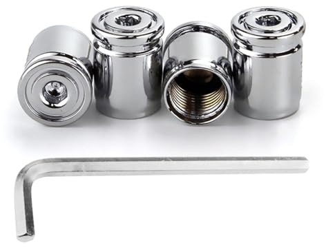 Ventilkappen Set, 4 Stück Ventildeckel, Diebstahlschutz Auto-Reifen Schrader-Ventil Ventilabdeckung mit Schraubenschlüssel für Autos, Fahrräder, LKWs, Motorräder