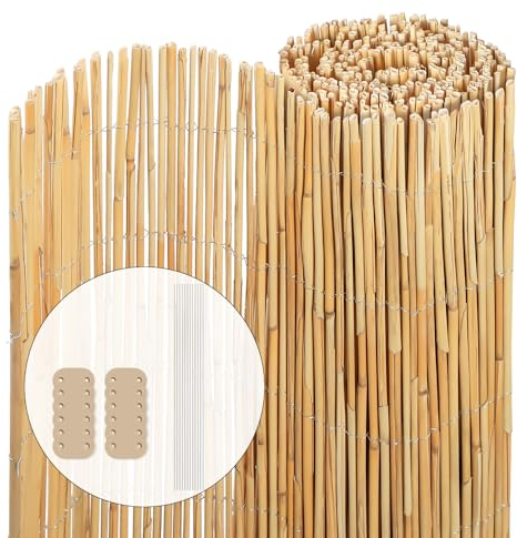 VOUNOT® Recinzione in Canna Naturale Reed Screening, Schermo per Privacy del Patio, Rotoli Decorativi Frangivista Balcone Canniccio Arella Stuoia Cannette Ombra Recinzione Esterno Rilegata 140x300cm