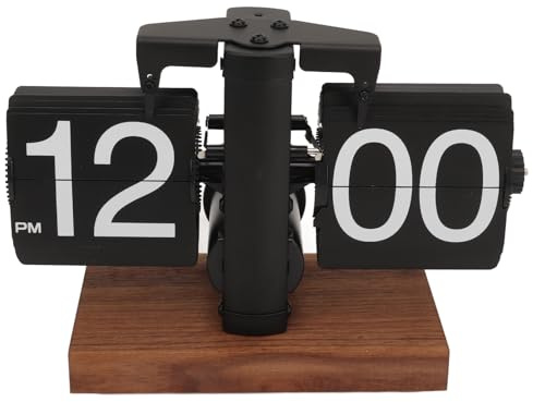 Haofy Flip-Uhr, Digitale Flip-Down-Uhr, Retro, Automatisch Drehende, Batteriebetriebene Mechanische Uhr für Zuhause, Zimmer, Büro, Dekoration (Black)