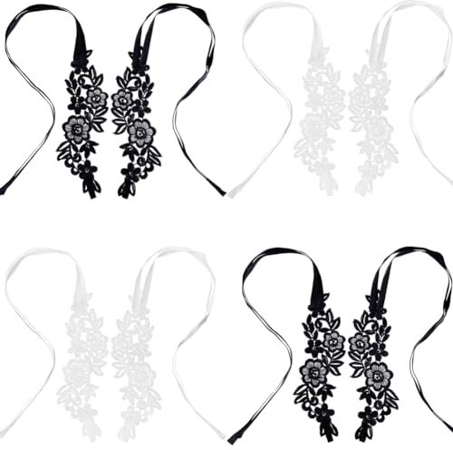 CRASPIRE 4 Paar 2 Farben Sexy Spitzen-Stickerei-Fußkettchen Mit Zehenring, Blumenmuster, Barfußsandalen, Fußschmuck, Schwarz Und Weiß, Für Hochzeit, Abschlussball, Party, Brautschmuck, Strand, Schmuck
