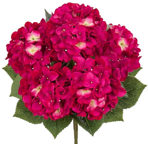Hortensias artificiales grandes rosas rojas, ramo de hortensias realistas, flores artificiales de seda, hortensias artificiales de seda para arreglos florales, hortensias de imitación de tacto real