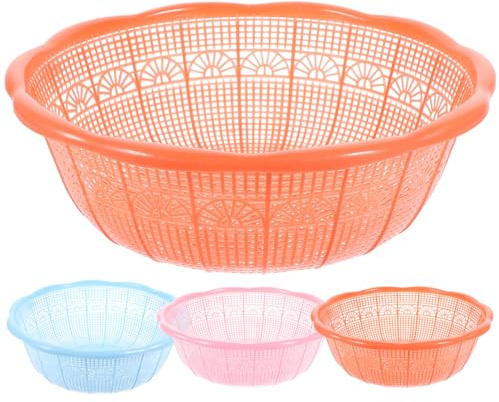 Garneck 4 Pcs Plastic Colander Rice Basket Fruit Vegetables Washing Basket Colander Strainer Sieve Drainer for Kitchen Tools