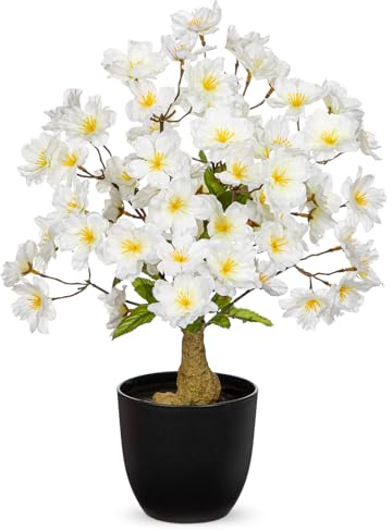 Briful 41CM Kunstblumen Wie Echt Künstliche Kirschblüte Kirschbaum Bonsai im Topf Weiße Dekoblumen Kunstbonsai für Home Frühling Dekoration