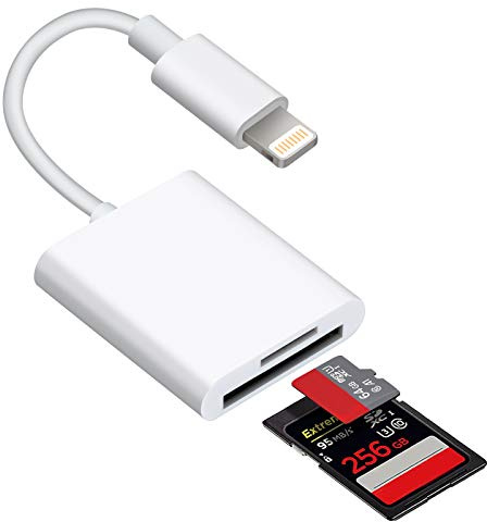 Lightning auf SD TF Kartenleser, Digital Kamera SD Kartenleser für ausgewählte iPhone 14, iPad Modelle (unterstützt iOS 17 und früher), Wildkamera Betrachter, Keine App erforderlich